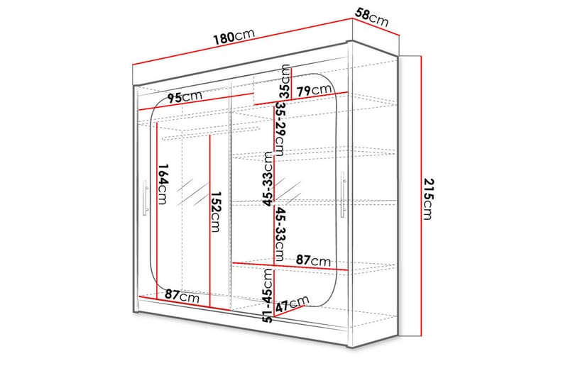 Prag Garderobe med Spejl 180x215 cm - Sort - Opbevaring - Tøjopbevaring - Garderobeskabe