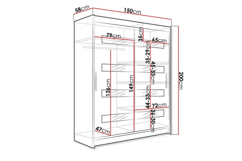 Presto Garderobe 58x150 cm - Hvid/Sort - Opbevaring - Tøjopbevaring - Garderobeskabe