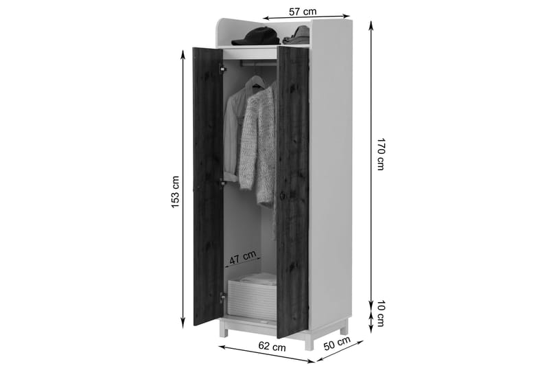 Shellake Garderobe 62x60 cm - Hvid/Natur - Opbevaring - Tøjopbevaring - Garderobeskabe