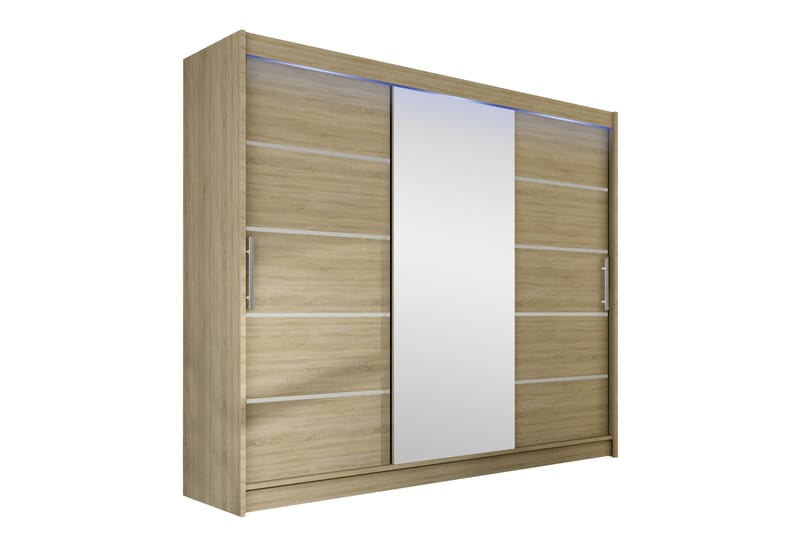 Sia Garderobe med Spejl 250x215 cm - Beige - Opbevaring - Tøjopbevaring - Garderobeskabe