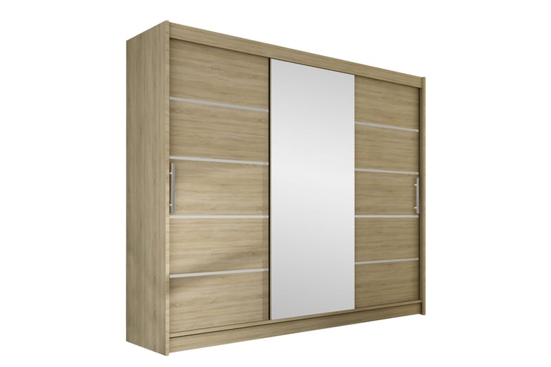 Sia Garderobe med Spejl 250x215 cm - Beige - Opbevaring - Tøjopbevaring - Garderobeskabe