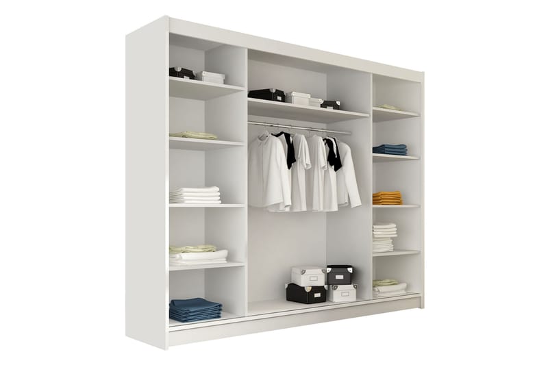 Sia Garderobe med Spejl 250x215 cm - Hvid - Opbevaring - Tøjopbevaring - Garderobeskabe