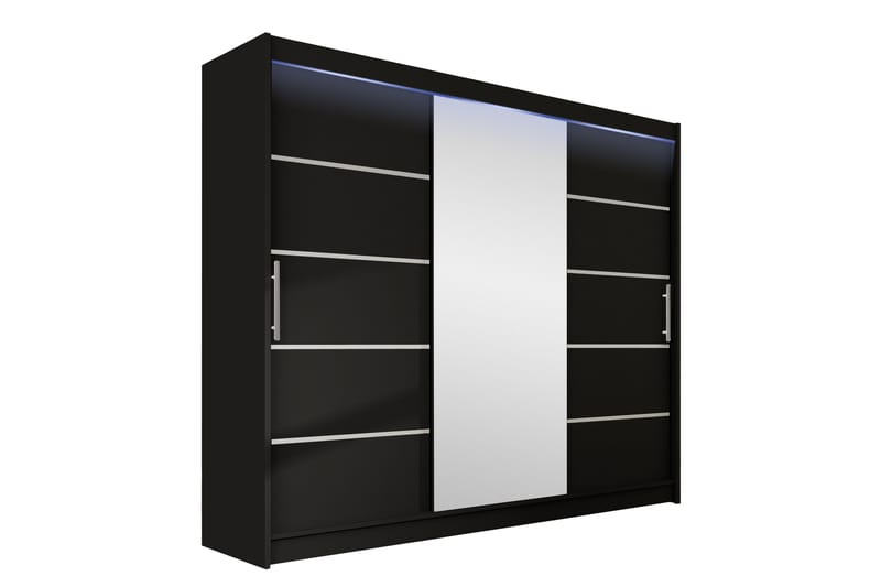 Sia Garderobe med Spejl 250x215 cm - Sort - Opbevaring - Tøjopbevaring - Garderobeskabe