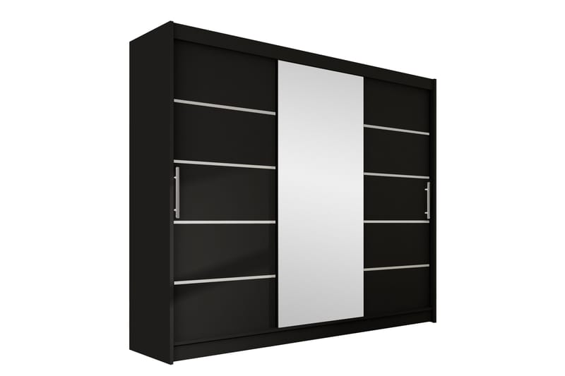 Sia Garderobe med Spejl 250x215 cm - Sort - Opbevaring - Tøjopbevaring - Garderobeskabe