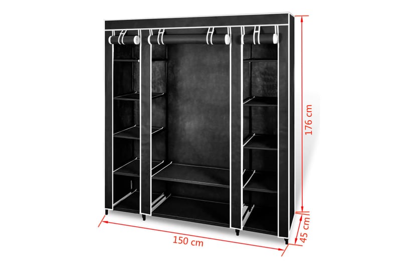 Stofklædeskab Med Rum Og Stænger 45 X 150 X 176 Cm Sort - Sort - Opbevaring - Tøjopbevaring - Garderobeskabe