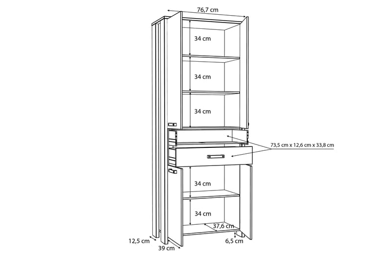 Torelles Garderobe 87x221 cm - Brun / grå - Opbevaring - Tøjopbevaring - Garderobeskabe