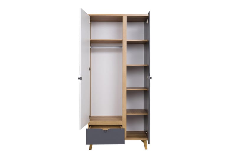 Vintra Garderobe 90 cm - Hvid/Grå/Træ - Opbevaring - Tøjopbevaring - Garderobeskabe