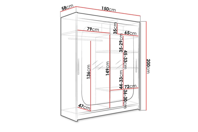 Westa garderobe 150x58x200 cm - Hvid - Opbevaring - Tøjopbevaring - Garderobeskabe