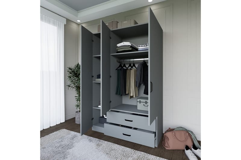 Yaman Garderobe 120x181 cm - Grå - Opbevaring - Tøjopbevaring - Garderobeskabe