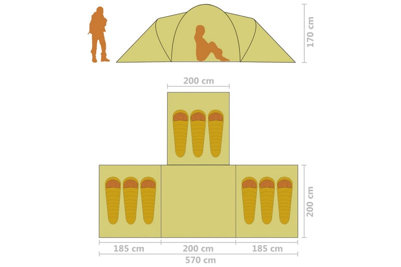 campingtelt 9 personer stof grå og orange - Orange - Sport & fritid - Camping & vandring - Telt