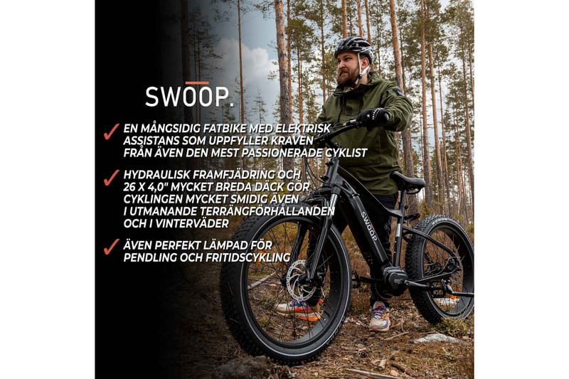 Swoop Fatbike Attacker Elcykel, 26 - Sort - Sport & fritid - Friluftsliv - Cykler - Elcykel