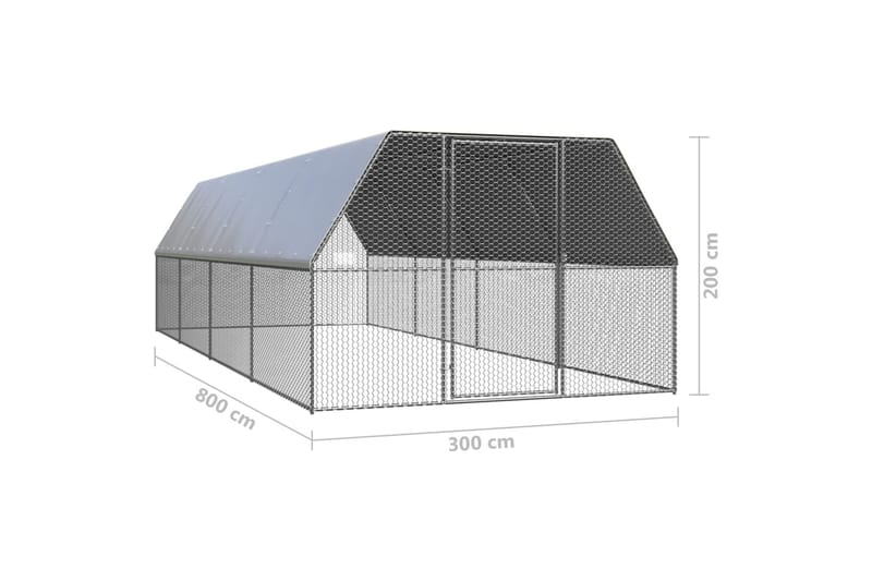 udendørs hønsegård 3x8x2 m galvaniseret stål - Sølv - Sport & fritid - Til dyrene - Fugl - Hønsehus