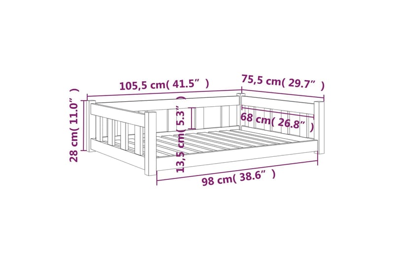 beBasic hundeseng 105,5x75,5x28 cm massivt fyrretræ sort - Sort - Sport & fritid - Til dyrene - Til hund - Hundemøbler - Hundeseng