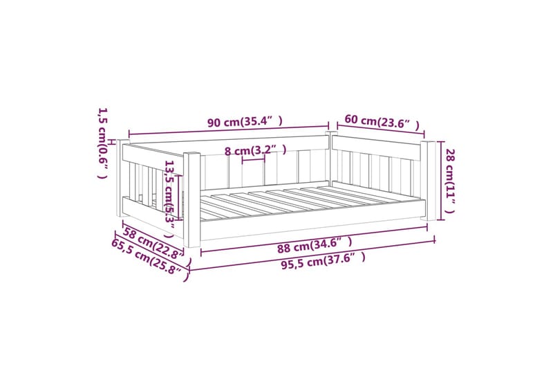 beBasic hundeseng 95,5x65,5x28 cm massivt fyrretræ sort - Sort - Sport & fritid - Til dyrene - Til hund - Hundemøbler - Hundeseng