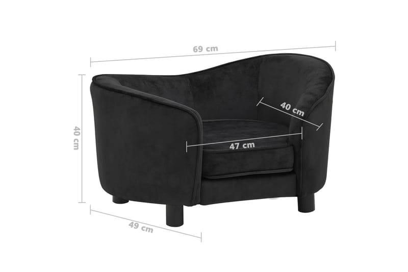 hundesofa 69x49x40 cm plys sort - Grå - Sport & fritid - Til dyrene - Til hund - Hundemøbler - Hundeseng