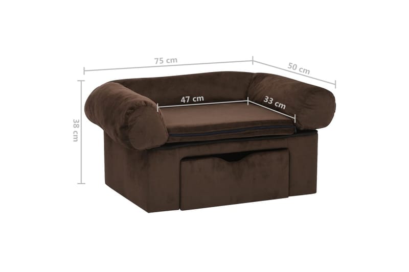 hundesofa med skuffe 75x50x38 cm plys brun - Brun - Sport & fritid - Til dyrene - Til hund - Hundemøbler - Hundeseng