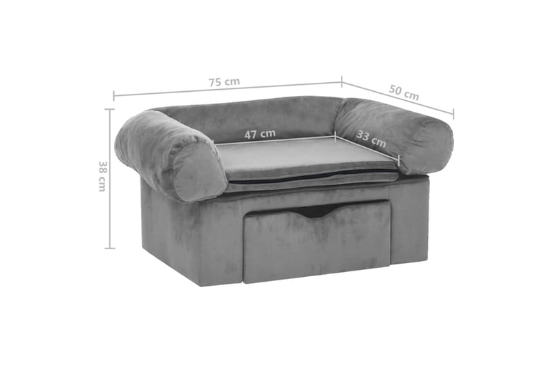 hundesofa med skuffe 75x50x38 cm plys grå - Grå - Sport & fritid - Til dyrene - Til hund - Hundemøbler - Hundeseng