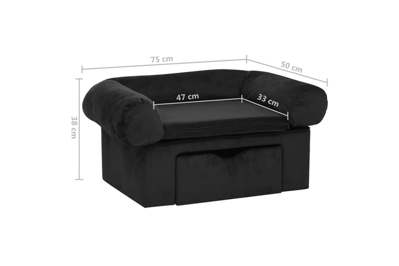 hundesofa med skuffe 75x50x38 cm plys sort - Sort - Sport & fritid - Til dyrene - Til hund - Hundemøbler - Hundeseng