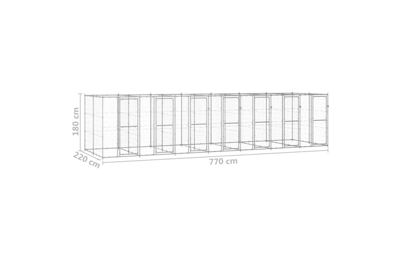 udendørs hundebur 16,94 m² galvaniseret stål - Sølv - Sport & fritid - Til dyrene - Til hund - Hundemøbler