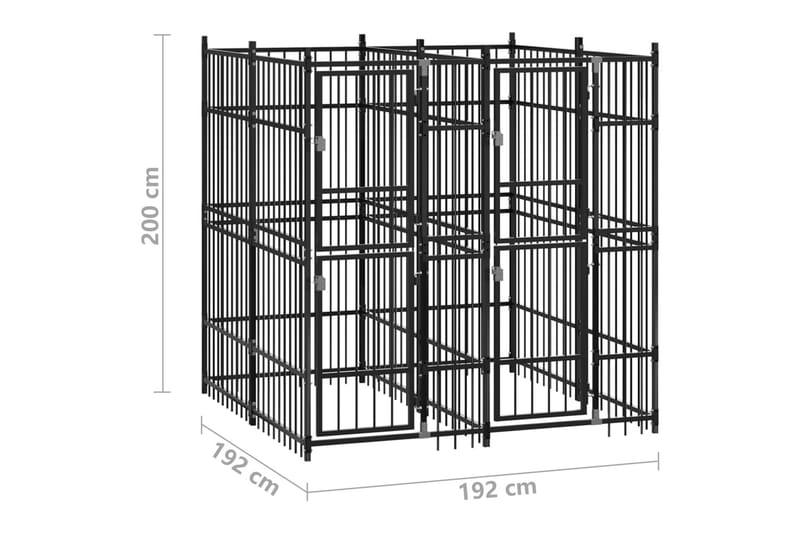 udendørs hundeløbegård 3,69 mÂ² stål - Sort - Sport & fritid - Til dyrene - Til hund - Hundemøbler