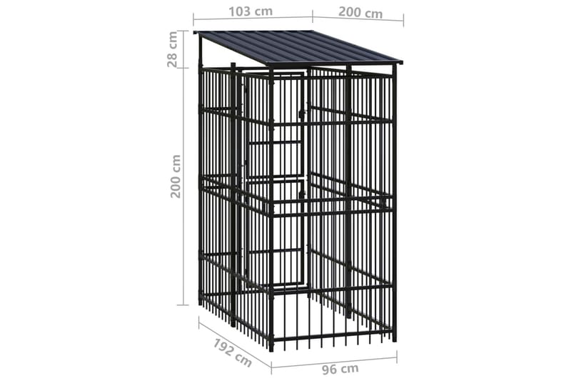 udendørs hundeløbegård med tag 1,84 mÂ² stål - Sort - Hundemøbler - Hundelåge & hundehegn - Hundehus & hundegård