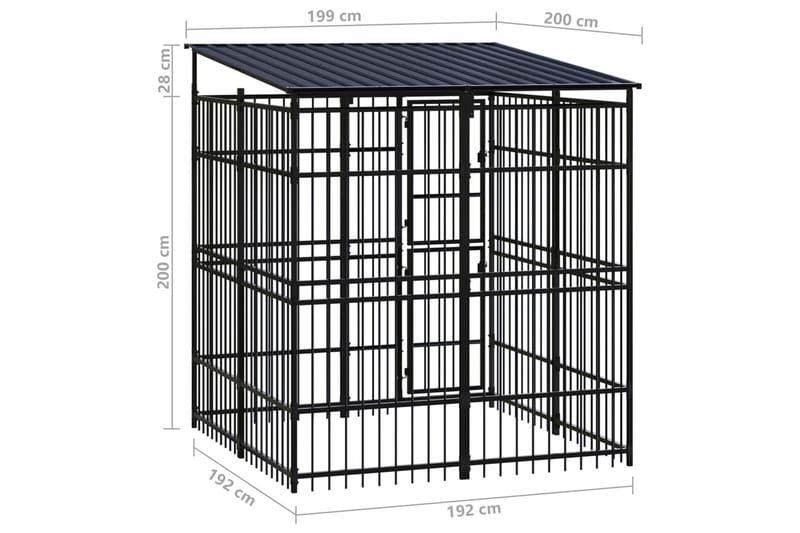 udendørs hundeløbegård med tag 3,69 mÂ² stål - Sort - Hundemøbler - Hundelåge & hundehegn - Hundehus & hundegård