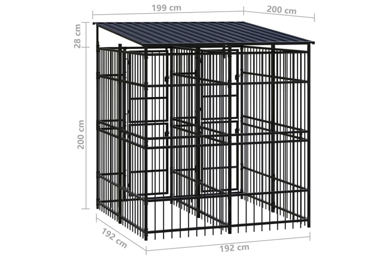 udendørs hundeløbegård med tag 3,69 mÂ² stål - Sort - Hundemøbler - Hundelåge & hundehegn - Hundehus & hundegård