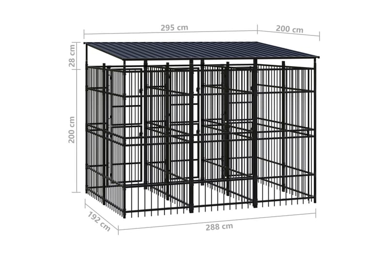 udendørs hundeløbegård med tag 5,53 mÂ² stål - Sort - Hundemøbler - Hundelåge & hundehegn - Hundehus & hundegård