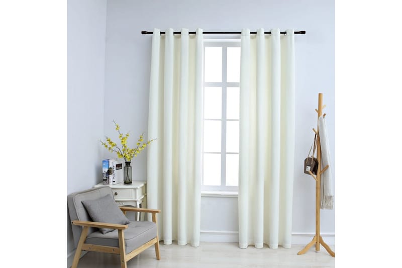 mørklægningsgardiner 2 stk. med ringe 140x175 cm fløjl creme - Creme - Tekstiler - Gardiner - Mørkelægningsgardin