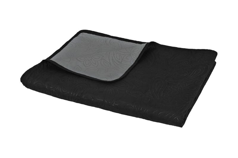 dobbeltsidet quiltet sengetæppe 170 x 210 cm grå og sort - Sort - Sengetæppe dobbeltseng - Sengetæppe