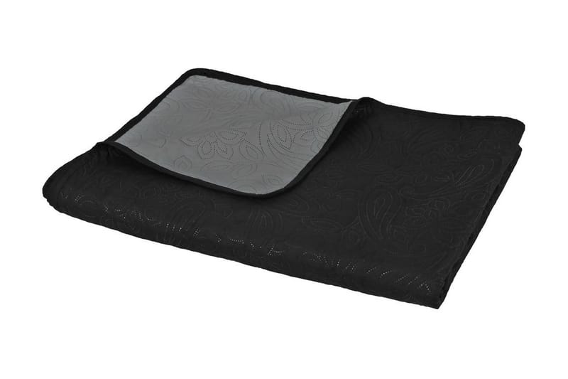 dobbeltsidet quiltet sengetæppe 220 x 240 cm grå og sort - Sort - Sengetæppe dobbeltseng - Sengetæppe