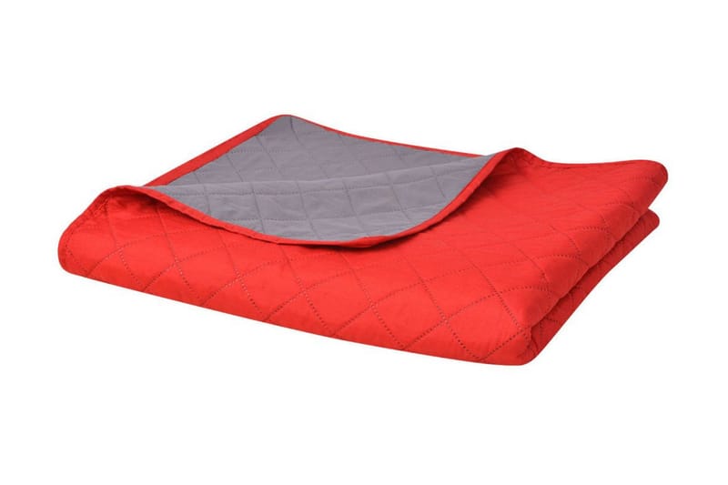 dobbeltsidet quiltet sengetæppe rød og grå 220x240 cm - Flerfarvet - Sengetæppe dobbeltseng - Sengetæppe