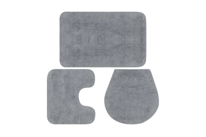 bademåttesæt i 3 dele stof grå - Grå - Badeværelsesmåtte - Gummierede tæpper - Små tæpper - Mønstrede tæpper - Store tæpper - Håndvævede tæpper