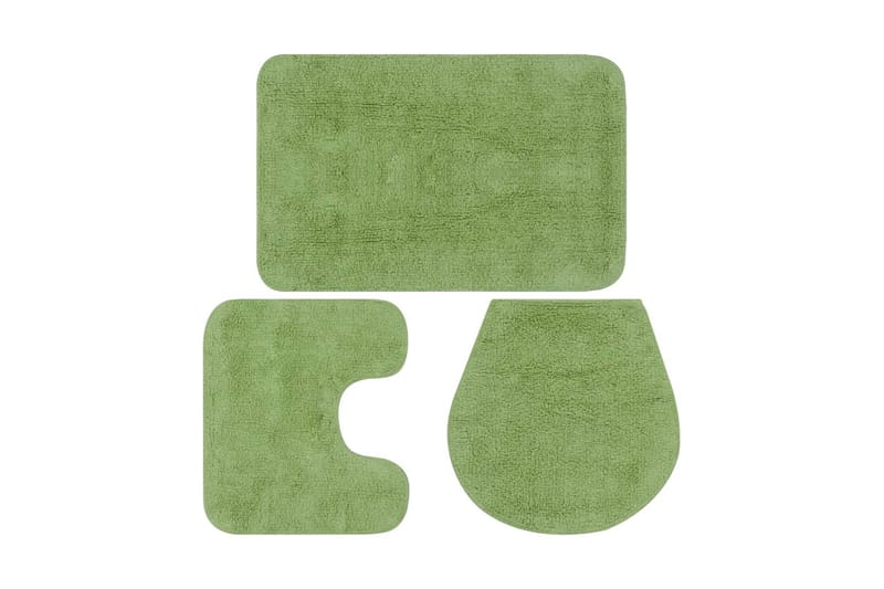 bademåttesæt i 3 dele stof grøn - Grøn - Badeværelsesmåtte - Gummierede tæpper - Små tæpper - Mønstrede tæpper - Store tæpper - Håndvævede tæpper