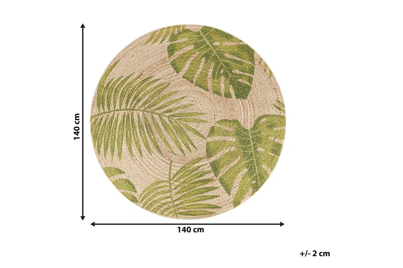 Bugay Tæppe 140 cm Rund Bladmønster - Beige/Grøn - Sisaltæpper - Jutemåtter & hampemåtter