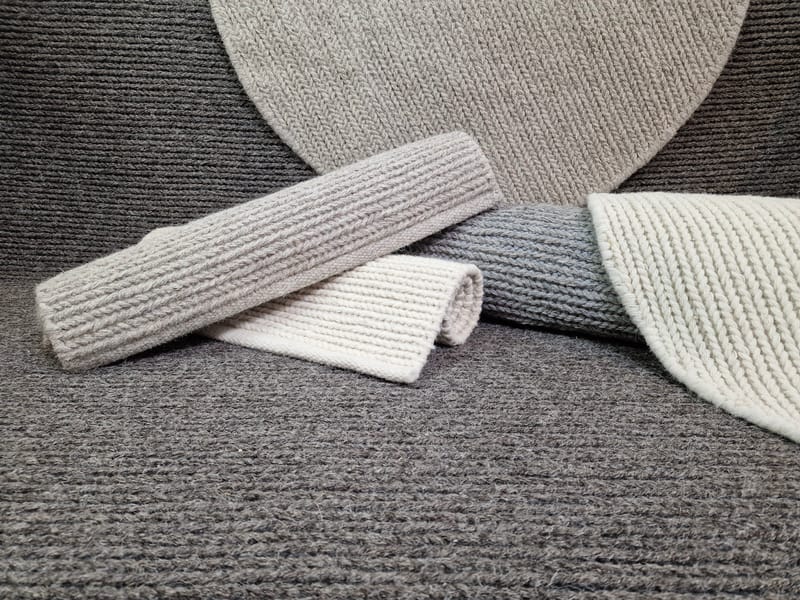 Dalarö Uldtæppe 160 cm Rund - Grå - Uldtæppe - Håndvævede tæpper - Gummierede tæpper - Mønstrede tæpper - Store tæpper - Små tæpper