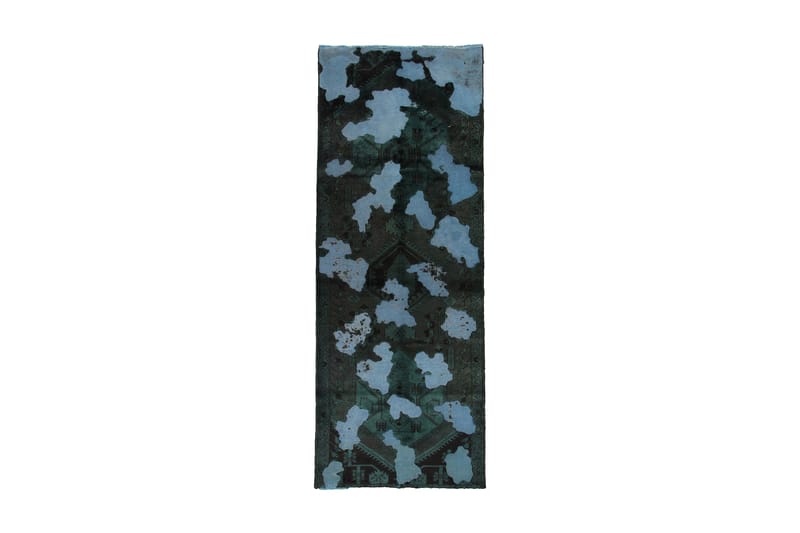 Vintage håndknyttet Tæppe Uld Mørkegrøn / Blå 110x300cm - Uldtæppe - Håndvævede tæpper - Gummierede tæpper - Mønstrede tæpper - Store tæpper - Små tæpper