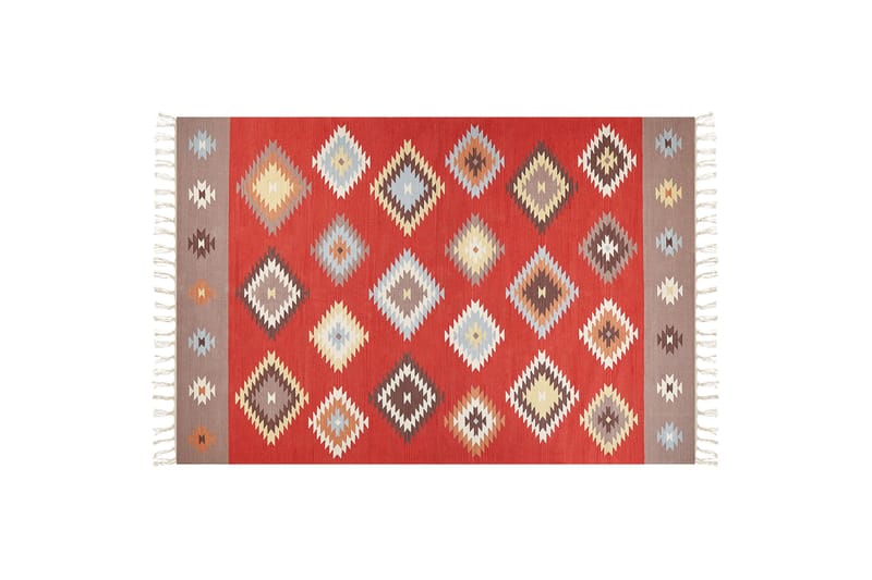 Lorut Kelimtæppe 200x300 cm - Rød - Håndvævede tæpper - Gummierede tæpper - Små tæpper - Mønstrede tæpper - Store tæpper - Kelimtæpper