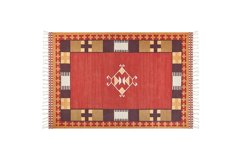 Parakar Kelimtæppe 200x300 cm - Rød - Håndvævede tæpper - Gummierede tæpper - Små tæpper - Mønstrede tæpper - Store tæpper - Kelimtæpper