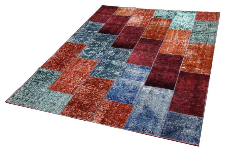 Håndknyttet patchwork tæppe uld / garn flerfarvet 182x241cm - Patchwork t�æppe - Håndvævede tæpper