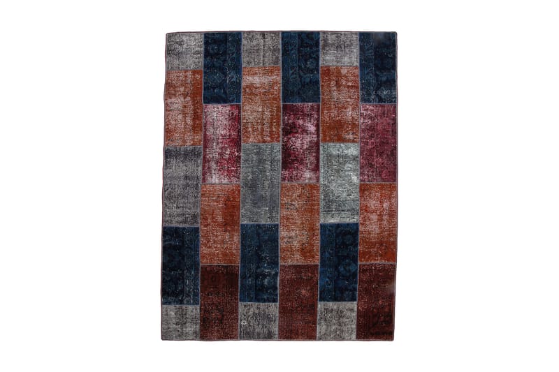 Håndknyttet patchwork tæppe uld / garn flerfarvet 180x240cm - Patchwork tæppe - Gummierede tæpper - Små tæpper - Mønstrede tæpper - Store tæpper - Håndvævede tæpper