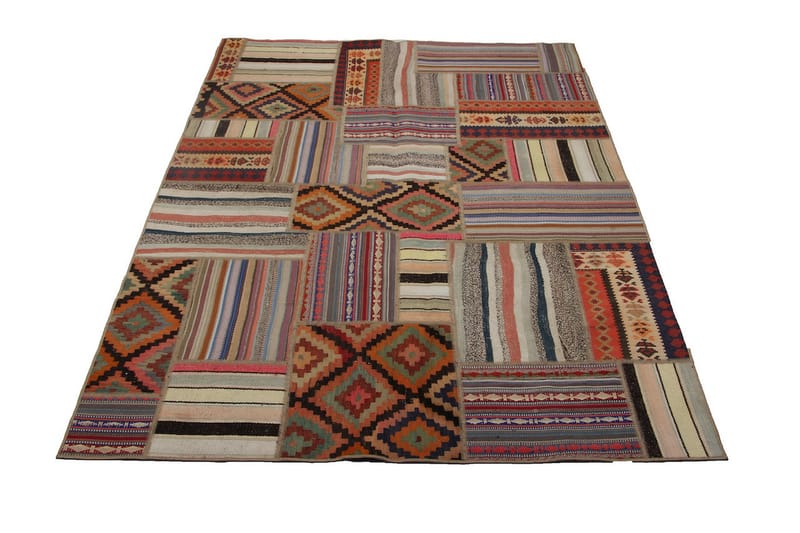 Håndknyttet persisk Patchwork Uldtæppe 160x231 cm Garn - Flerfarvet - Tekstiler - Tæpper - Orientalske tæpper - Patchwork tæppe