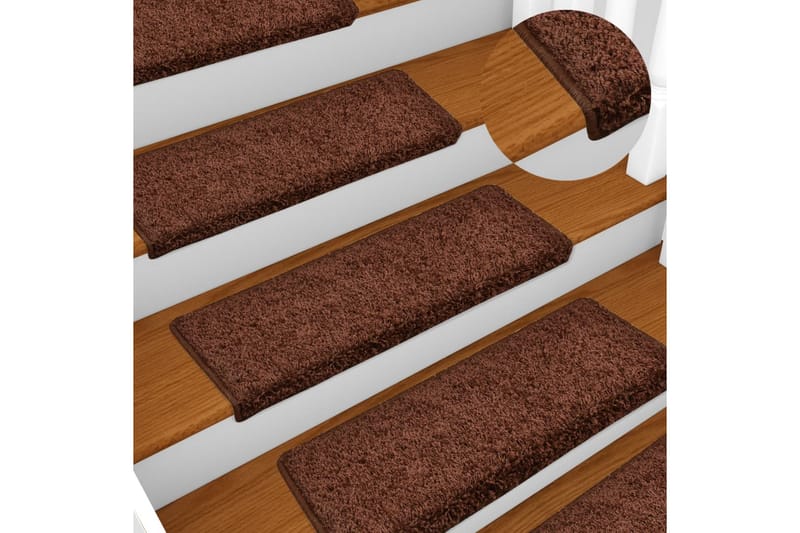 15 stk. trappemåtter 65x25 cm brun - Brun - Trappetrins tæpper - Små tæpper - Mønstrede tæpper - Store tæpper - Håndvævede tæpper - Gummierede tæpper