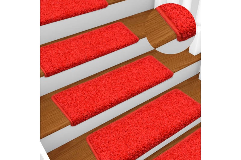 15 stk. trappemåtter 65x25 cm rød - Rød - Trappetrins tæpper - Små tæpper - Mønstrede tæpper - Store tæpper - Håndvævede tæpper - Gummierede tæpper