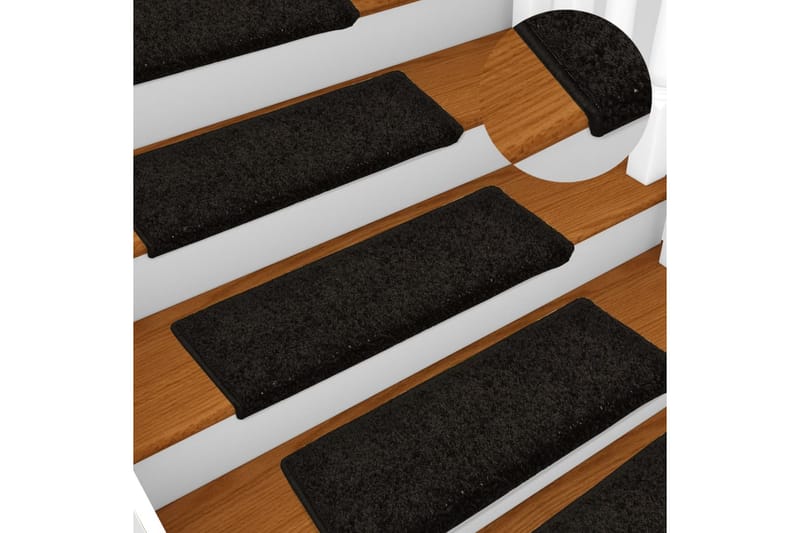 15 stk. trappemåtter 65x25 cm sort - Sort - Trappetrins tæpper - Små tæpper - Mønstrede tæpper - Store tæpper - Håndvævede tæpper - Gummierede tæpper