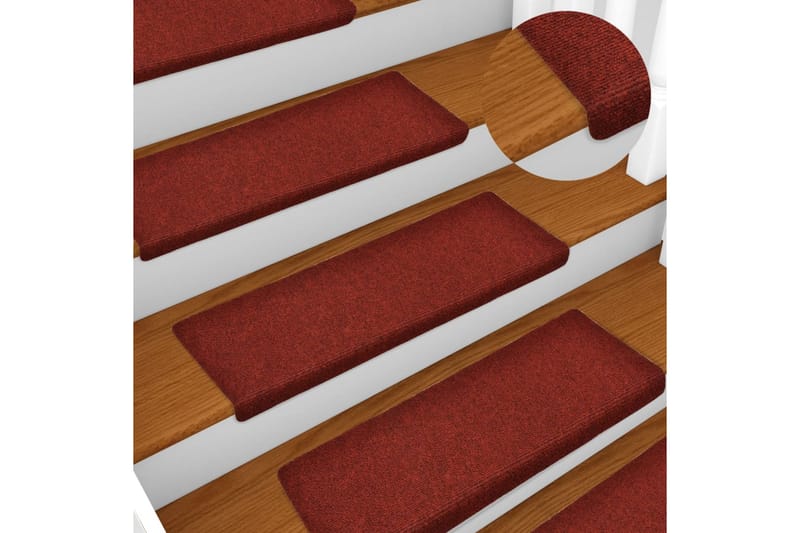 15 stk. trappemåtter tuftet 65x25 cm rød - Rød - Trappetrins tæpper - Små tæpper - Mønstrede tæpper - Store tæpper - Håndvævede tæpper - Gummierede tæpper