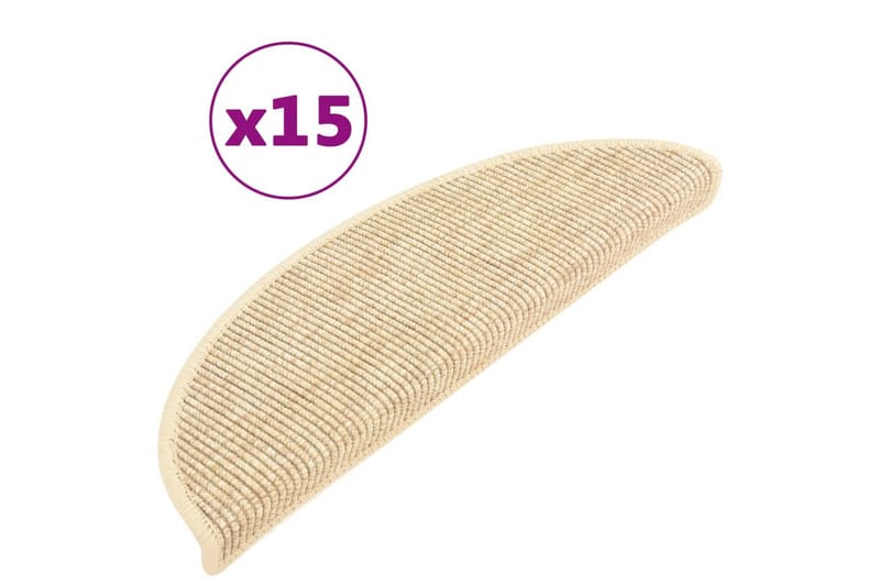 selvklæbende trappemåtter 15 stk. 56x20cm sisal-look - Beige - Tekstiler - Tæpper - Specialmåtte - Trappetrins tæpper