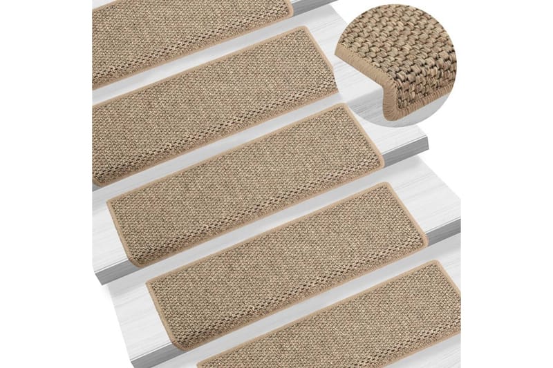 selvklæbende trappemåtter 15 stk. 65x25 cm sisal-look beige - Beige - Tekstiler - Tæpper - Specialmåtte - Trappetrins tæpper